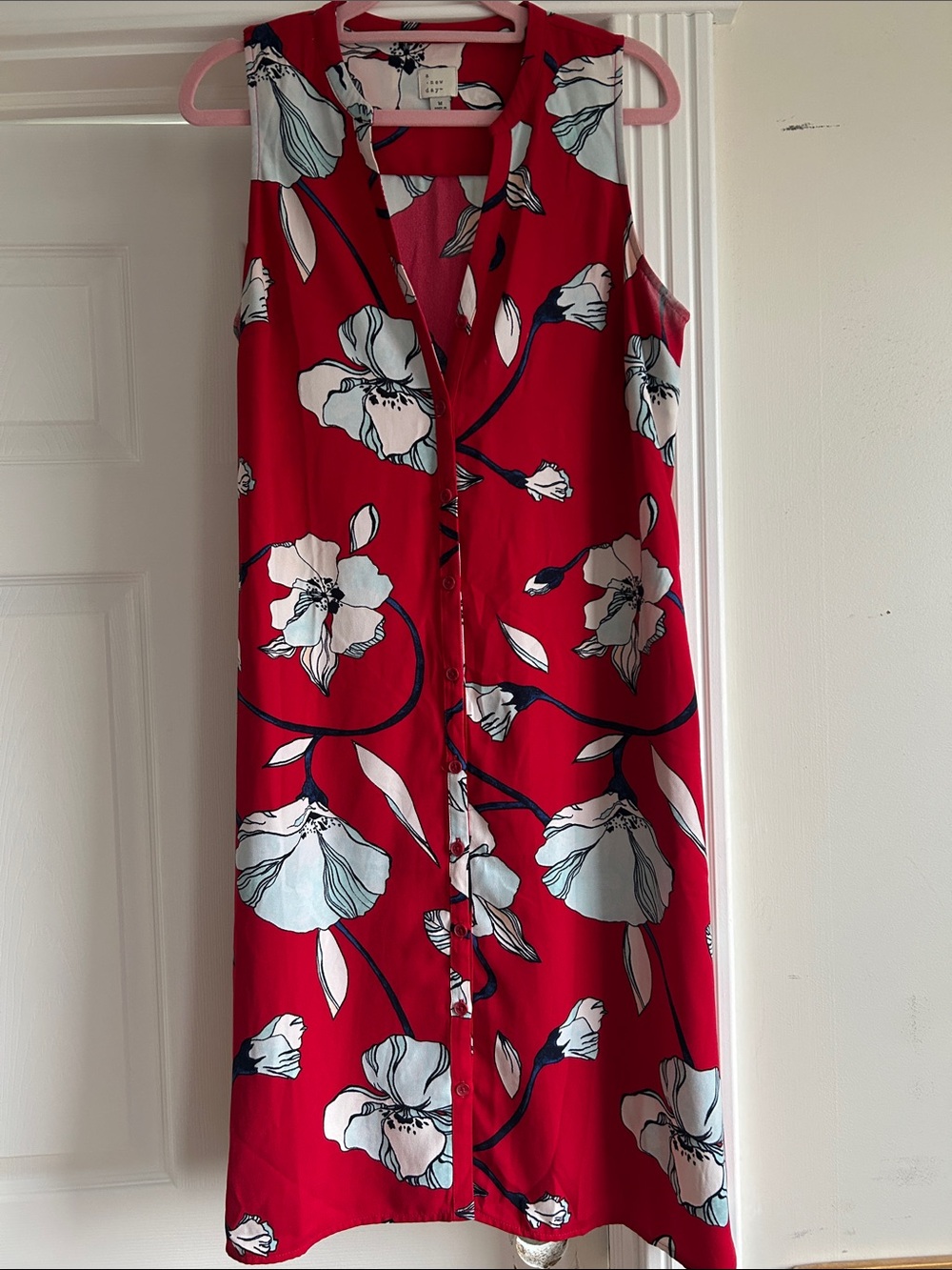 a new day Red Sleeveless Floral Midi Button-Front Dress